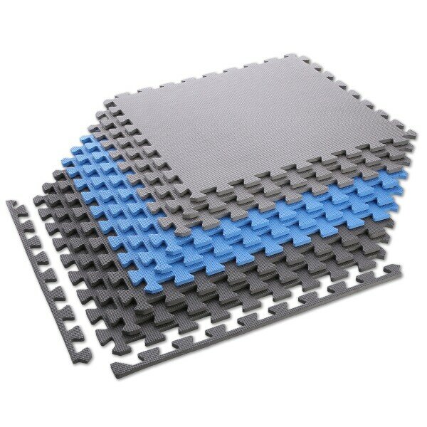 Modro-šedá pěnová modulová puzzle podložka (9x puzzle) ONE FITNESS - délka 180 cm, šířka 180 cm, výška 1 cm