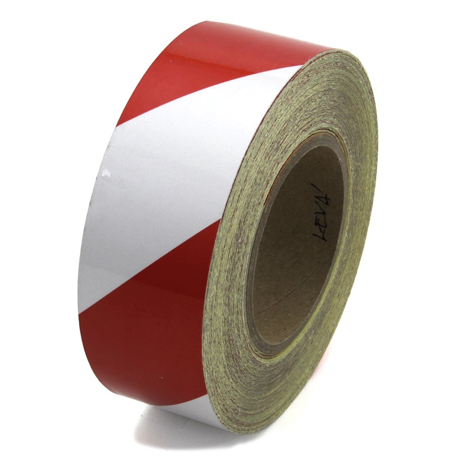 Bílo-červená levá reflexní výstražná páska - délka 45 m, šířka 5 cm