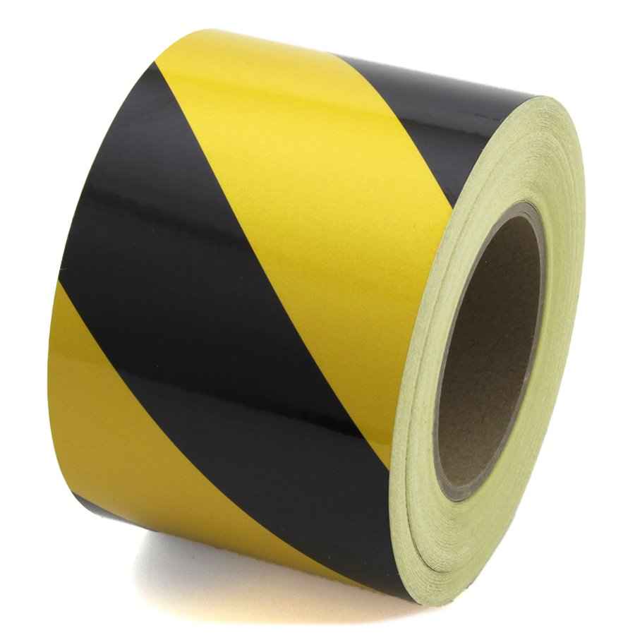 Černo-žlutá pravá reflexní výstražná páska - délka 45 m, šířka 10 cm