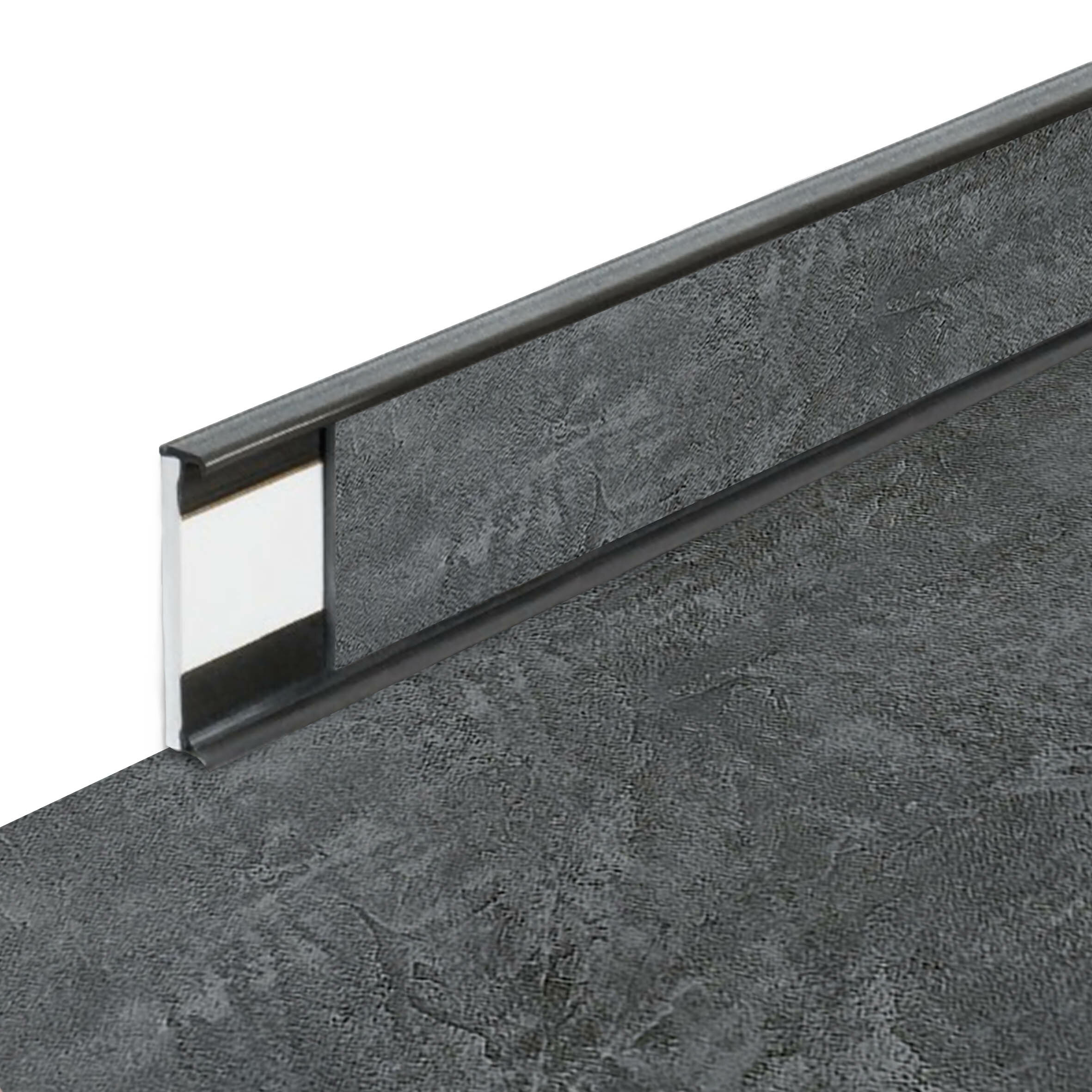 PVC vinylová soklová podlahová lišta Fortelock Business Forsen dark sky C019 graphite - délka 200 cm, výška 5,8 cm, tloušťka 1,2 cm