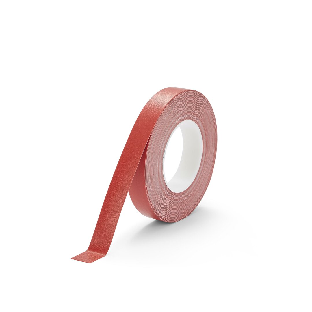 Červená plastová voděodolná protiskluzová páska FLOMA Resilient Standard - délka 18,3 m, šířka 2,5 cm, tloušťka 1 mm