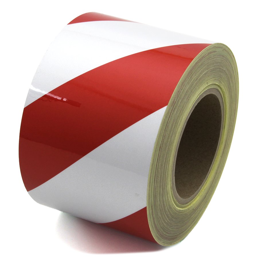 Bílo-červená levá reflexní výstražná páska - délka 45 m, šířka 10 cm