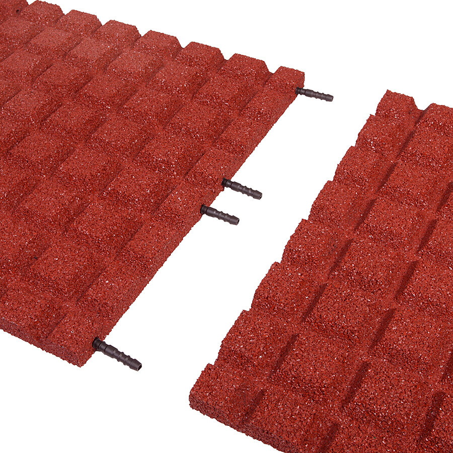 Červená gumová certifikovaná dopadová dlažba bez kříže FLOMA V30/R15 - délka 100 cm, šířka 100 cm, výška 3 cm