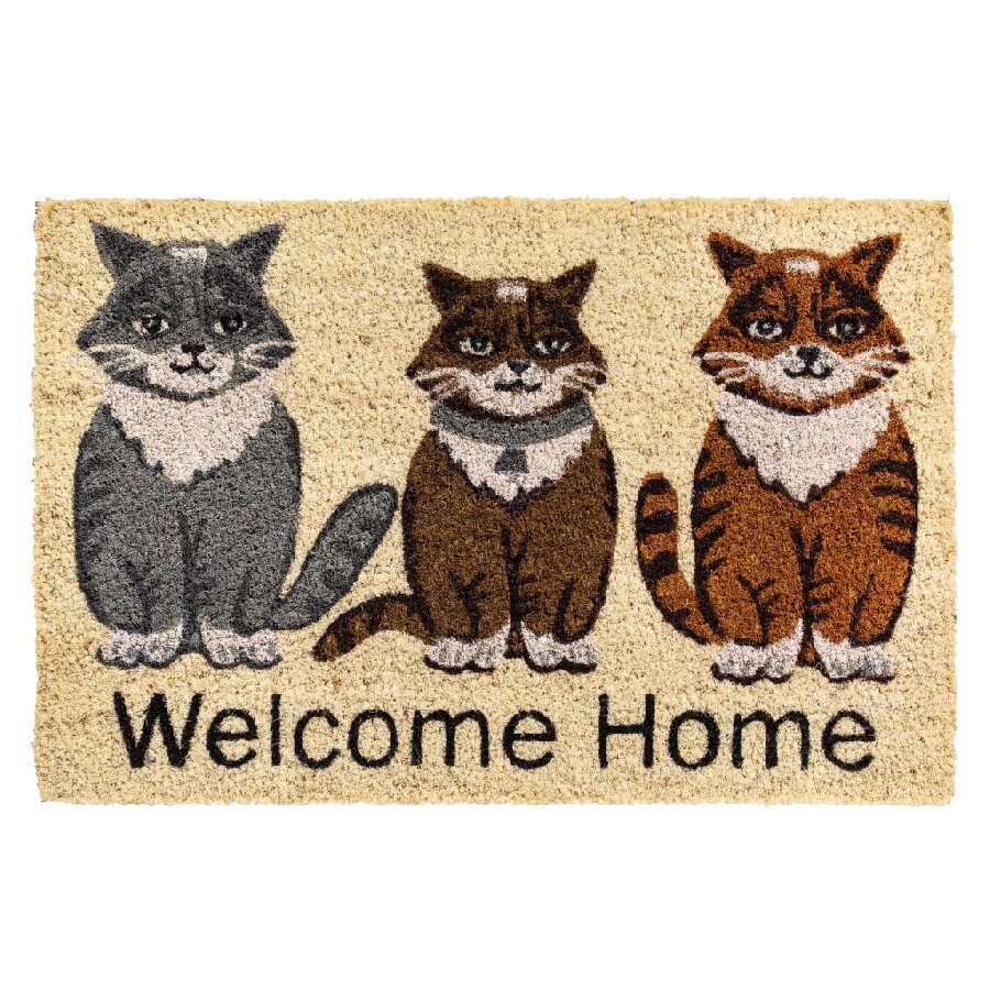 Kokosová vnitřní čistící vstupní rohož FLOMA Ruco Welcome home Cats - 40 x 60 x