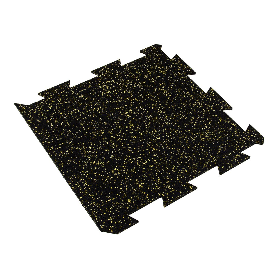 Černo-žlutá gumová modulová puzzle dlažba (okraj) FLOMA FitFlo SF1050 - délka 50 cm, šířka 50 cm, výška 1 cm
