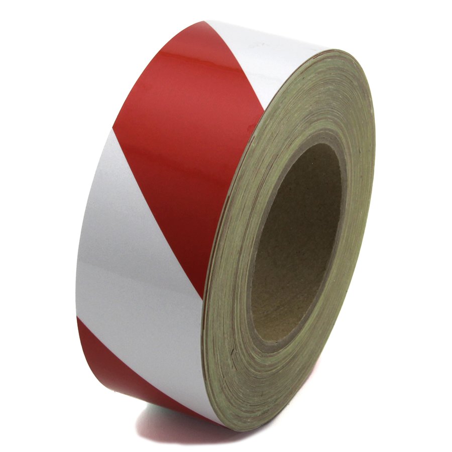 Bílo-červená pravá reflexní výstražná páska - délka 45 m, šířka 5 cm