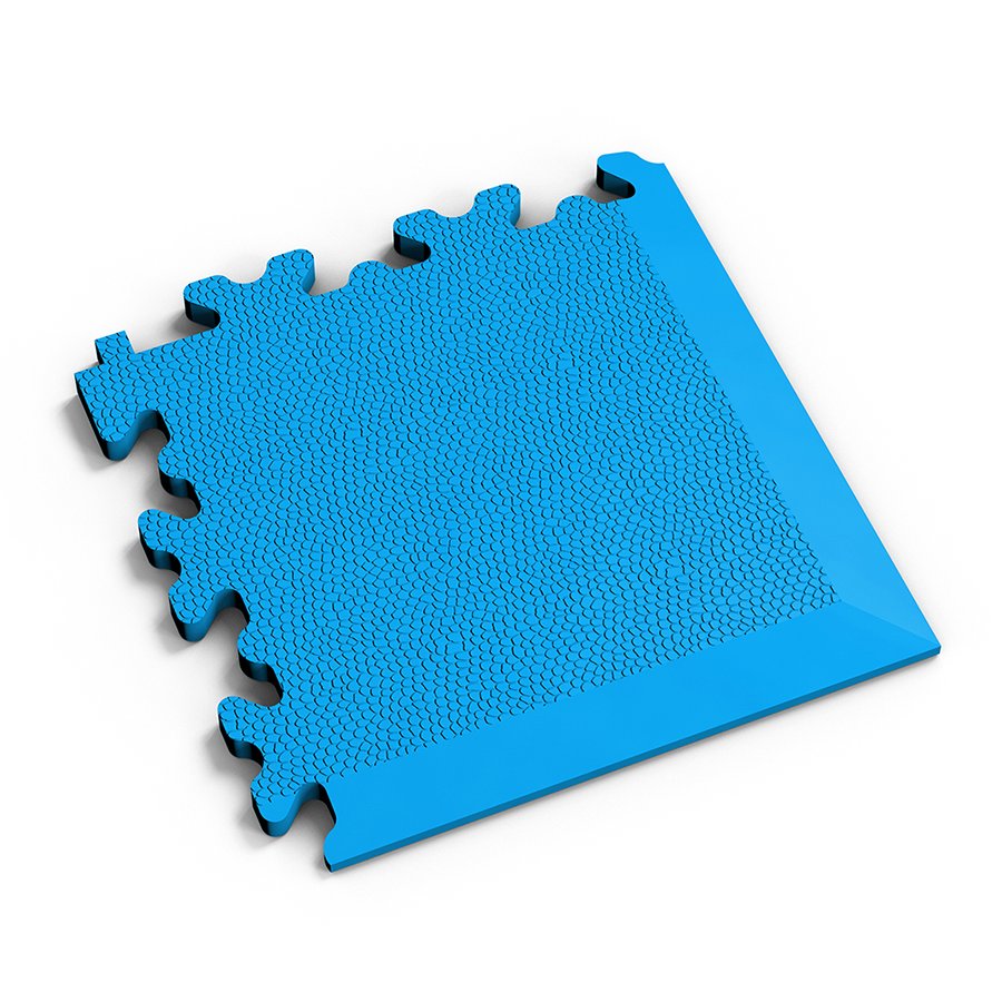 Modrý PVC vinylový rohový nájezd Fortelock Industry Ultra (kůže) - délka 14 cm, šířka 14 cm, výška 1 cm