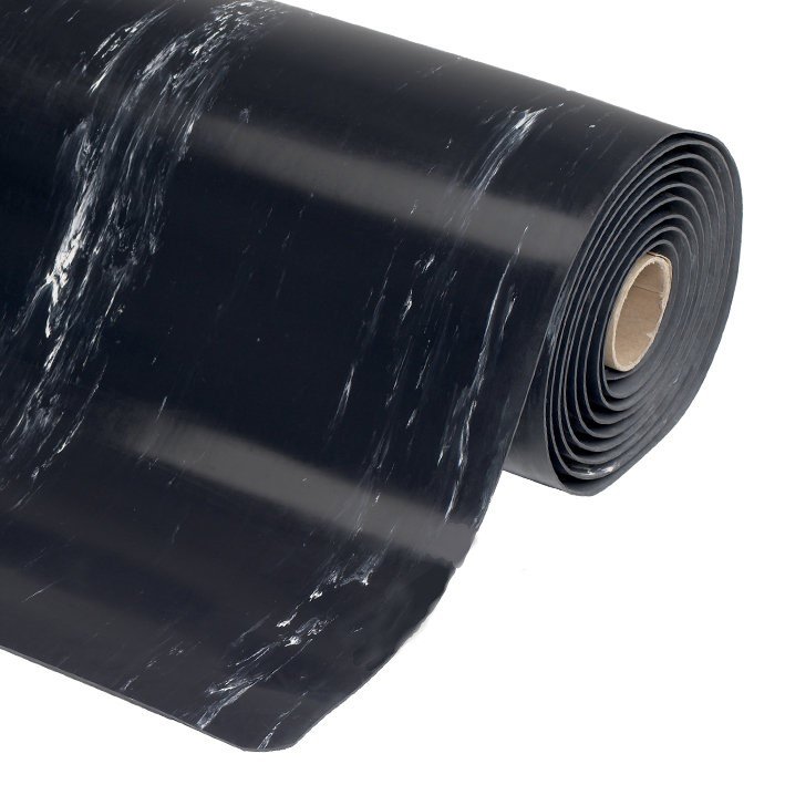Černá protiúnavová průmyslová laminovaná rohož Marble Soft - 2280 x 122 x 1,27 c