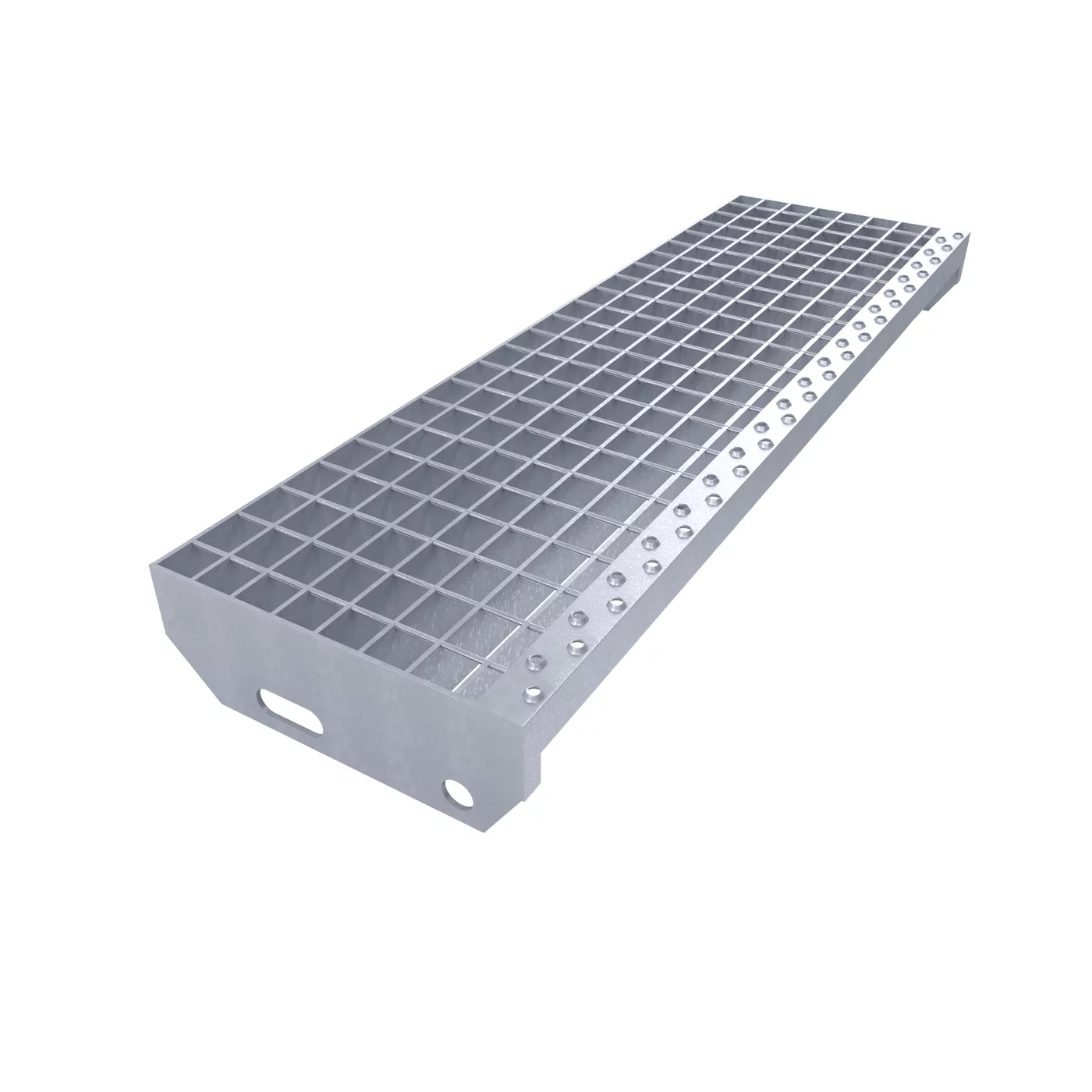 Kovový pozinkovaný protiskluzový schodišťový stupeň (30/2, 34/38) FLOMA SteelStep - 80 x 24 x 3 cm