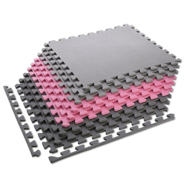 Růžovo-šedá pěnová modulová puzzle podložka (9x puzzle) ONE FITNESS - délka 180 cm, šířka 180 cm, výška 1 cm