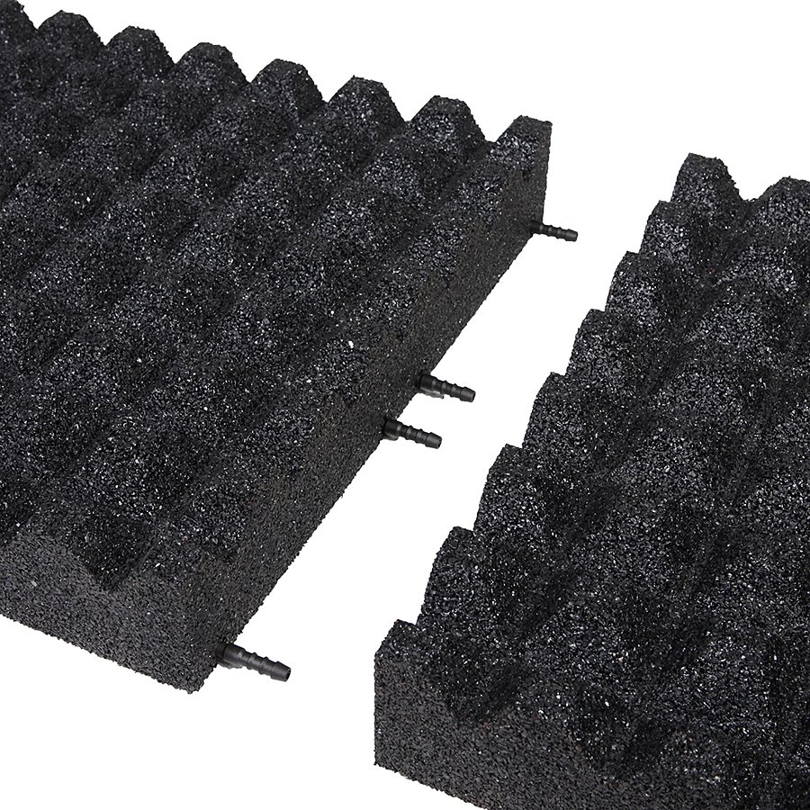 Černá gumová dopadová dlaždice (V90/R28) FLOMA - délka 50 cm, šířka 50 cm a výška 9 cm 