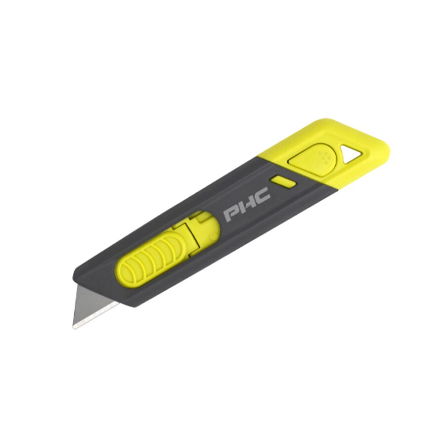 Černo-žlutý kovový bezpečnostní samozatahovací nůž