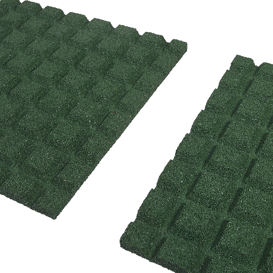 Zelená gumová dopadová dlaždice (V25/R15) FLOMA - délka 100 cm, šířka 100 cm a výška 2,5 cm 