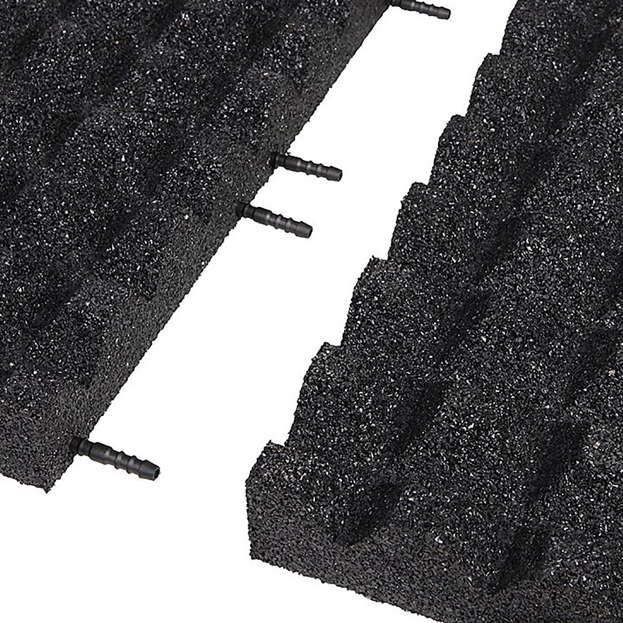 Černá gumová krajová dopadová dlaždice (V65/R28) FLOMA - délka 50 cm, šířka 25 cm a výška 6,5 cm 