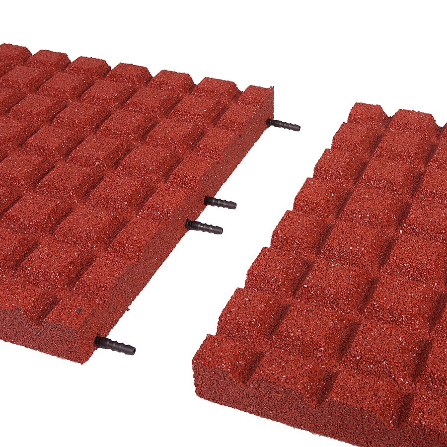 Červená gumová dopadová dlaždice (V55/R15) FLOMA - délka 50 cm, šířka 50 cm a výška 5,5 cm 