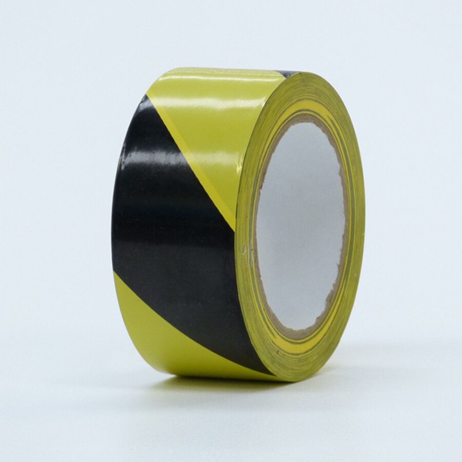 Žluto-černá levá výstražná páska ALU - délka 45 m, šířka 5 cm