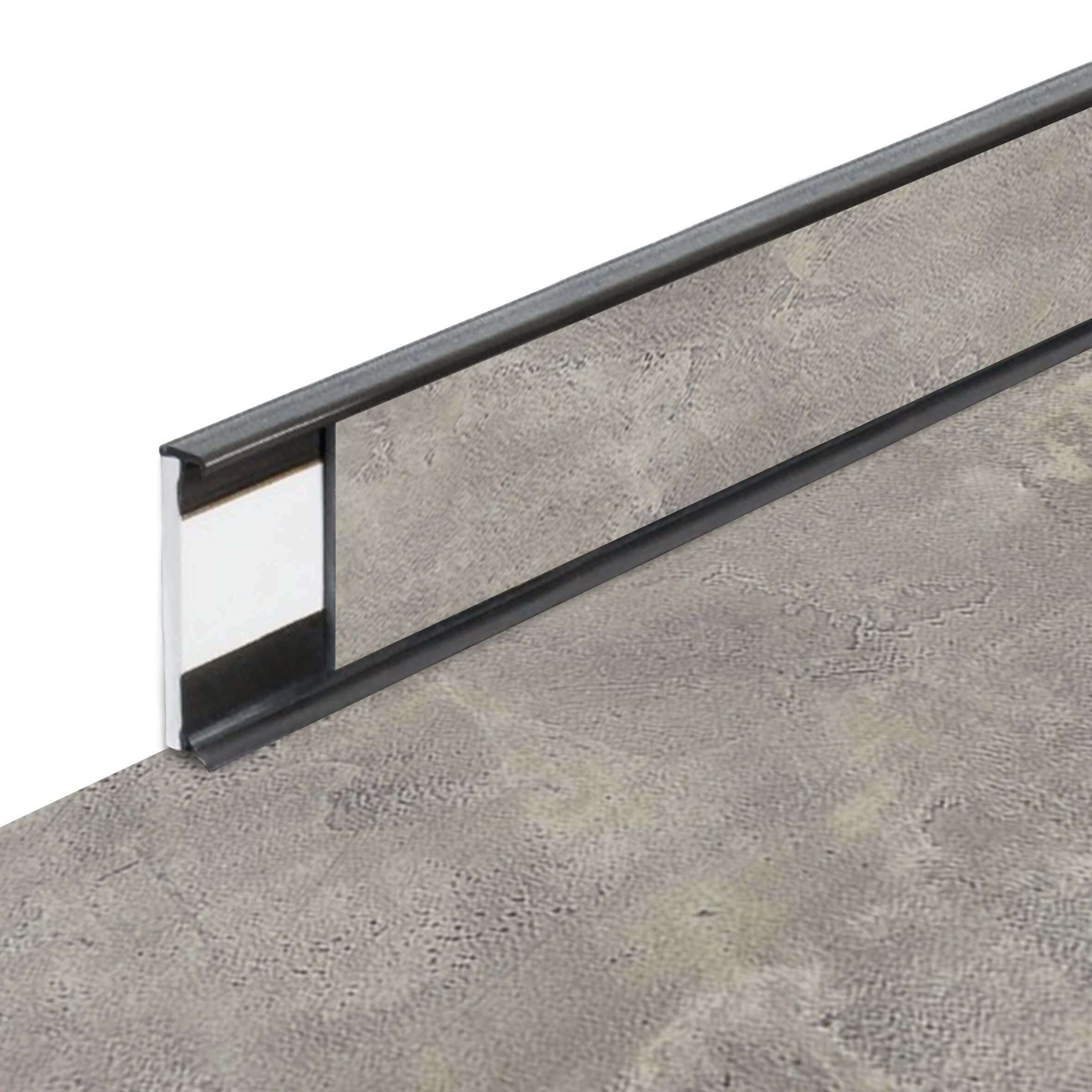 PVC vinylová soklová podlahová lišta Fortelock Business Forsen grey clay C022 graphite - délka 200 cm, výška 5,8 cm, tloušťka 1,2 cm