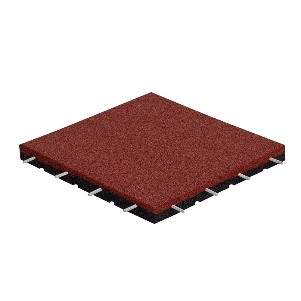 Červená gumová certifikovaná dopadová dlažba FLOMA ProF - 50 x 50 x 3 cm