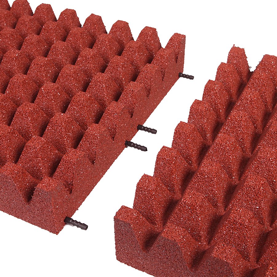 Červená gumová dopadová dlaždice (V100/R50) FLOMA - délka 50 cm, šířka 50 cm a výška 10 cm 