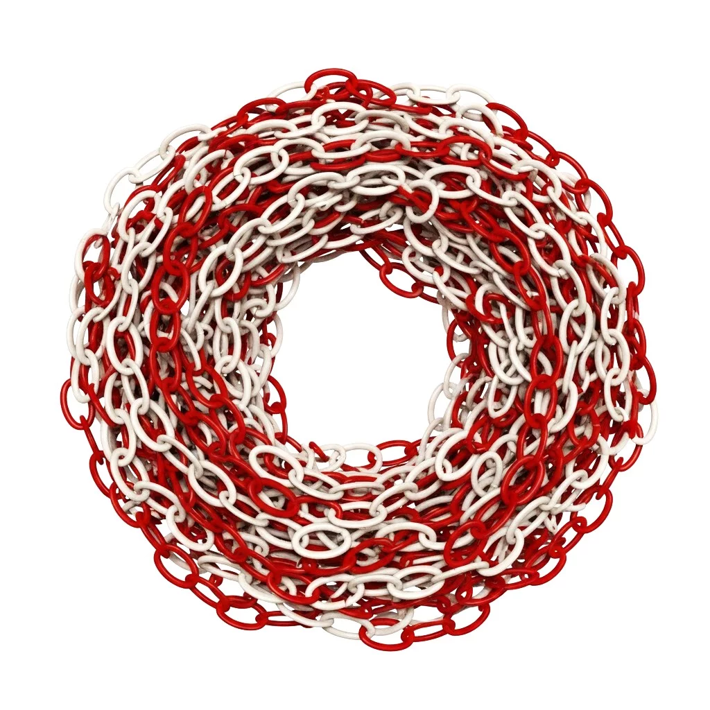 Bílo-červený plastový (PP) vymezovací řetěz FLOMA TC87 - 0,6 cm x 25 m