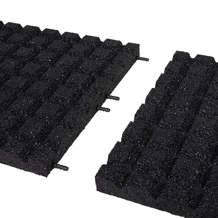 Černá gumová dopadová dlaždice (V40/R15) FLOMA - délka 50 cm, šířka 50 cm a výška 4 cm 