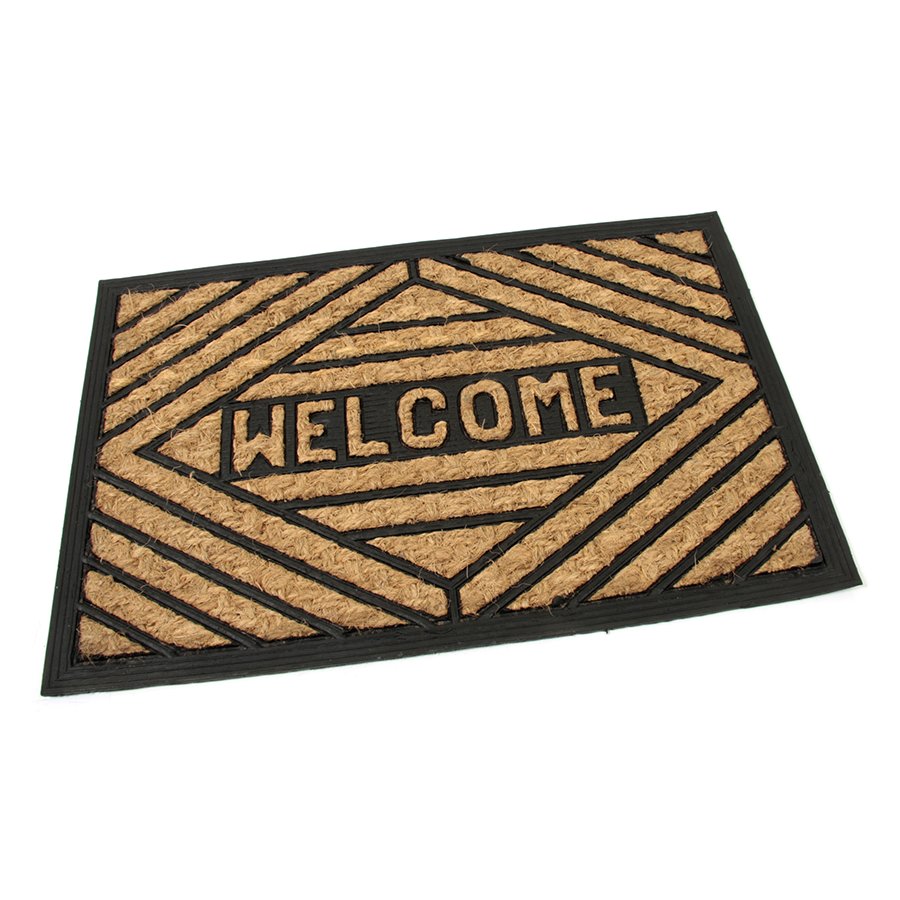 Kokosová čistící venkovní vstupní rohož Welcome - Rectangle, FLOMA - délka 40 cm, šířka 60 cm a výška 0,8 cm 