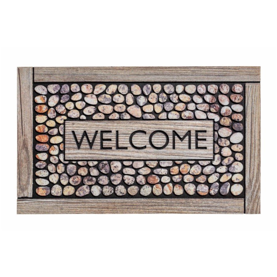 Venkovní vstupní čistící rohož Residence, Welcome Framed Pebbles, FLOMA - délka 45 cm, šířka 75 cm a výška 0,9 cm 