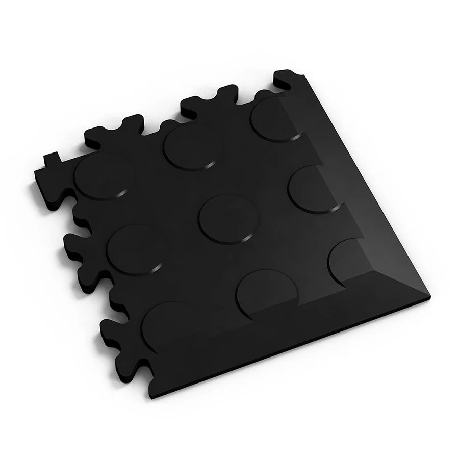 Černý plastový PVC rohový nájezd Fortelock Industry ECO Premium 2046 (penízky) - 14 x 14 x 0,7 cm