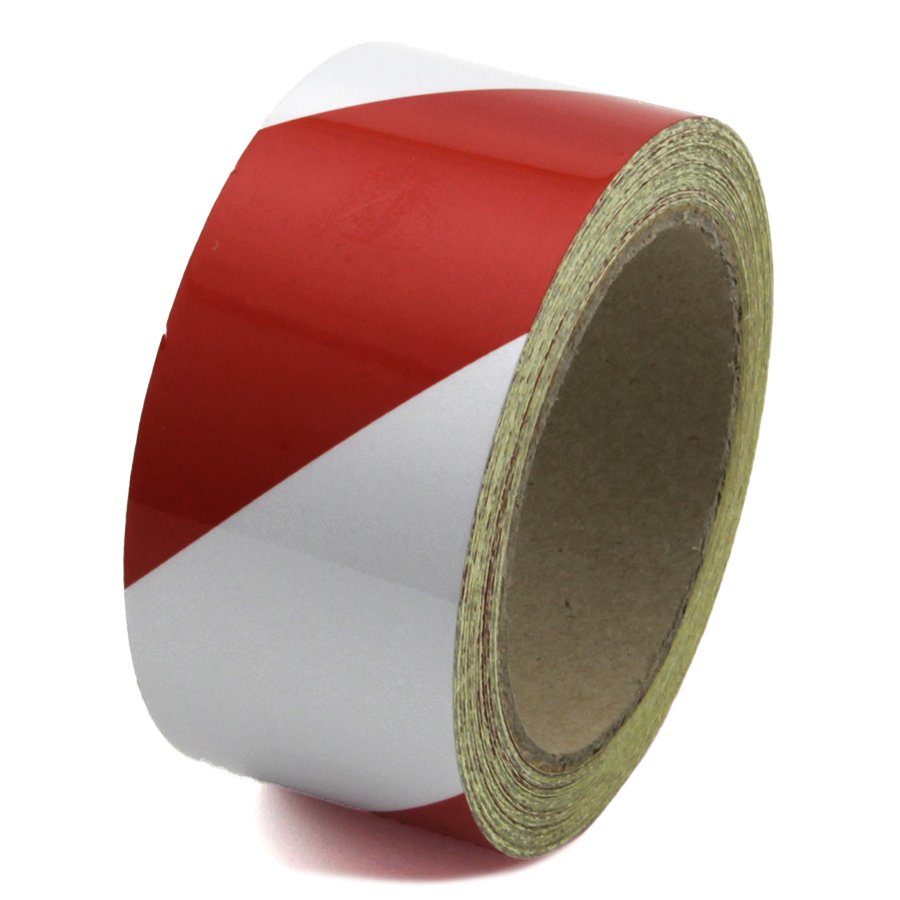 Bílo-červená levá reflexní výstražná páska - délka 15 m, šířka 5 cm