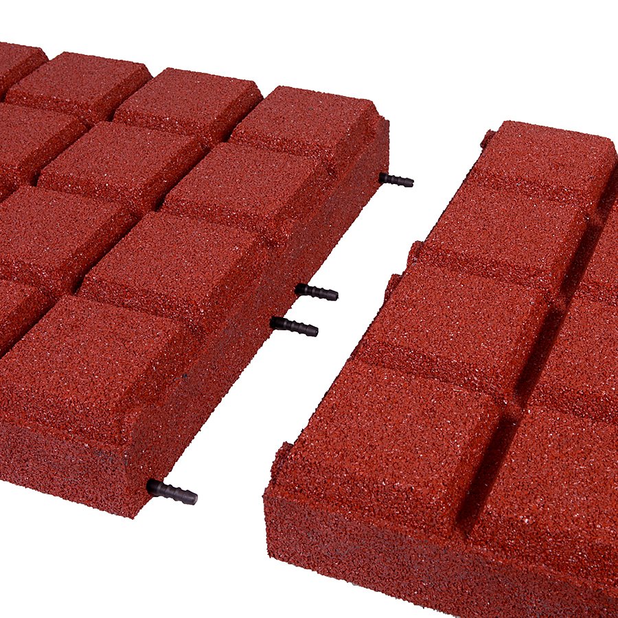 Červená gumová dopadová dlaždice (V90/R25BIG) FLOMA - délka 50 cm, šířka 50 cm a výška 9 cm 