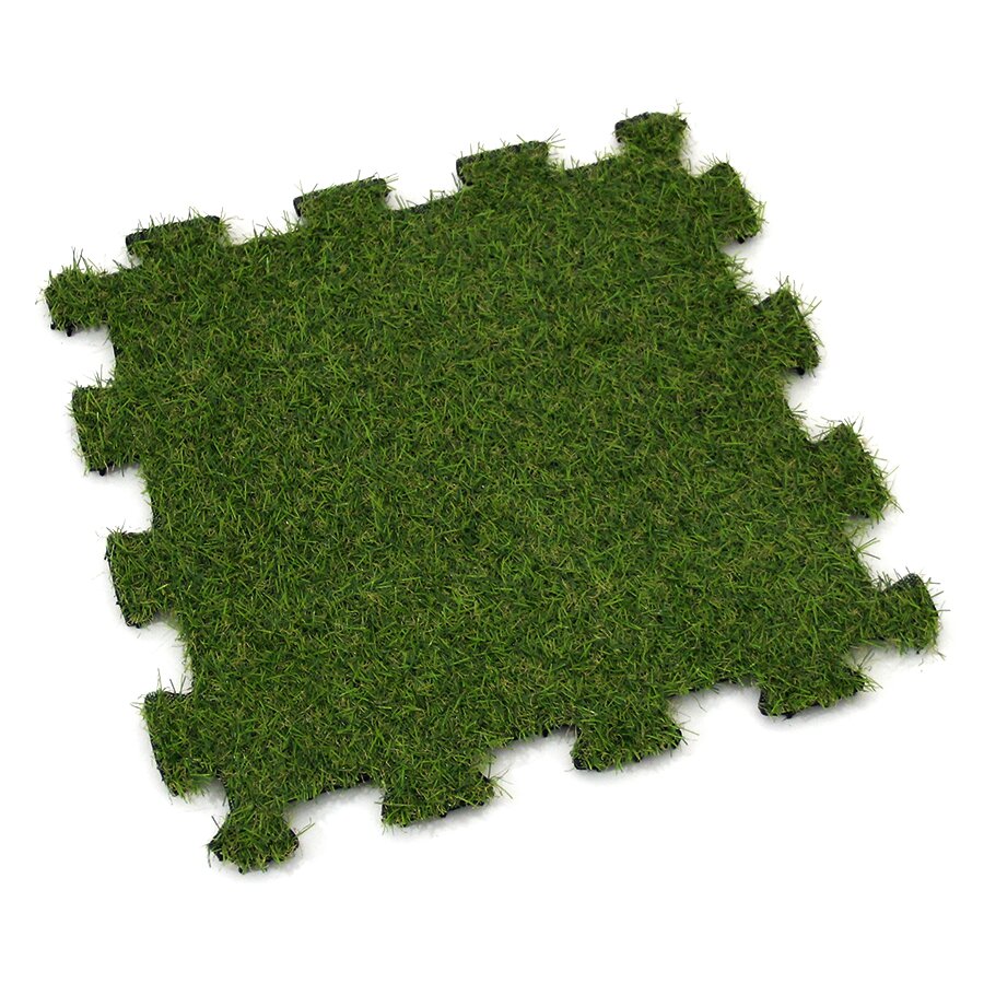 Zelená gumová puzzle terasová dlažba s umělým trávníkem FLOMA Comfort Tile - 36,