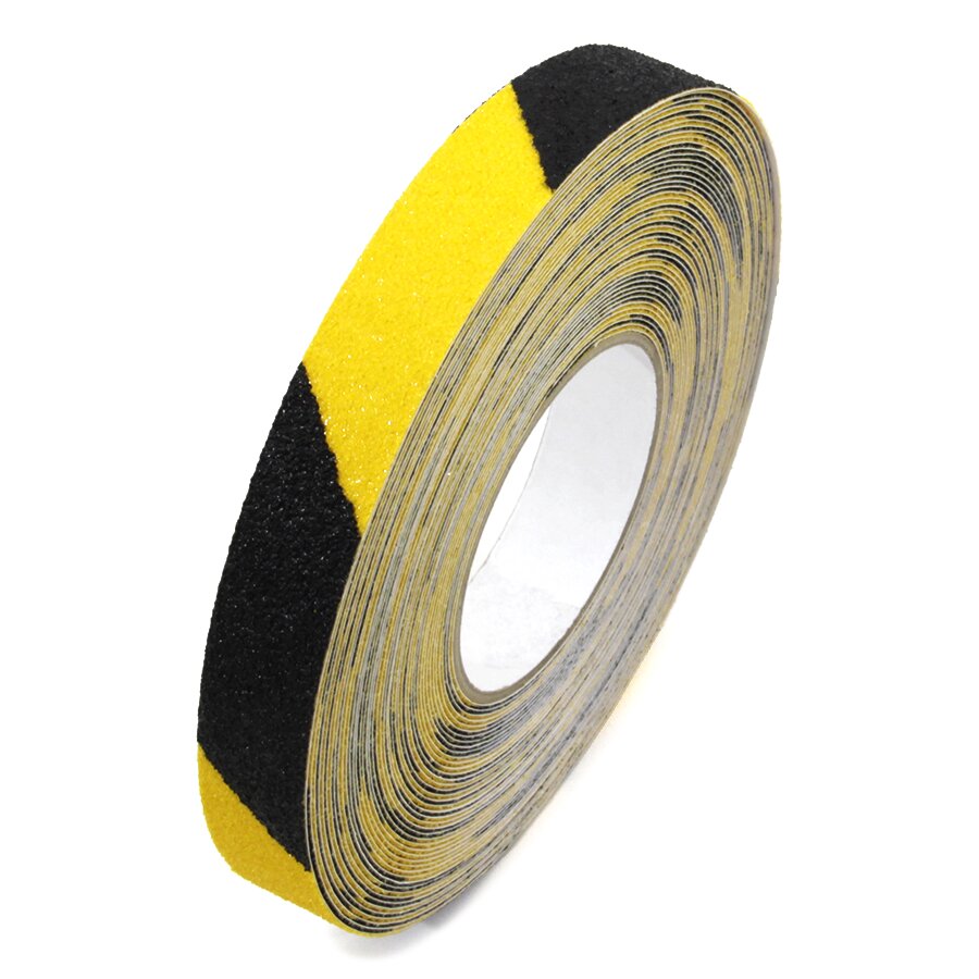 Černo-žlutá korundová protiskluzová páska FLOMA Super Hazard - 18,3 x 2,5 cm tlo