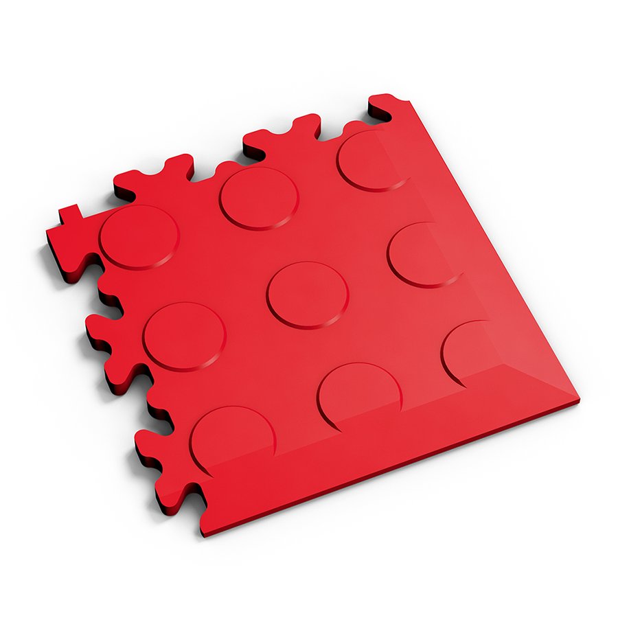 Červený PVC vinylový rohový nájezd Fortelock Industry Ultra (penízky) - délka 14 cm, šířka 14 cm, výška 1 cm
