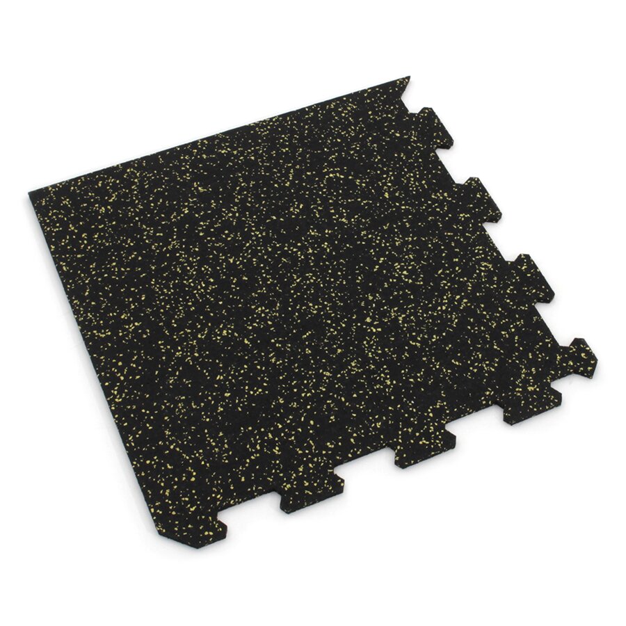 Černo-žlutá podlahová guma (puzzle - roh) FLOMA IceFlo SF1100 - délka 100 cm, šířka 100 cm, výška 1 cm