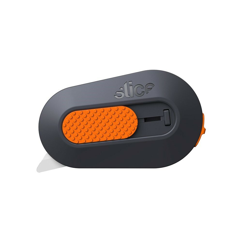 Černo-oranžový plastový malý bezpečnostní polohovatelný nůž na krabice SLICE - délka 6,2 cm, šířka 3,8 cm, výška 1,2 cm