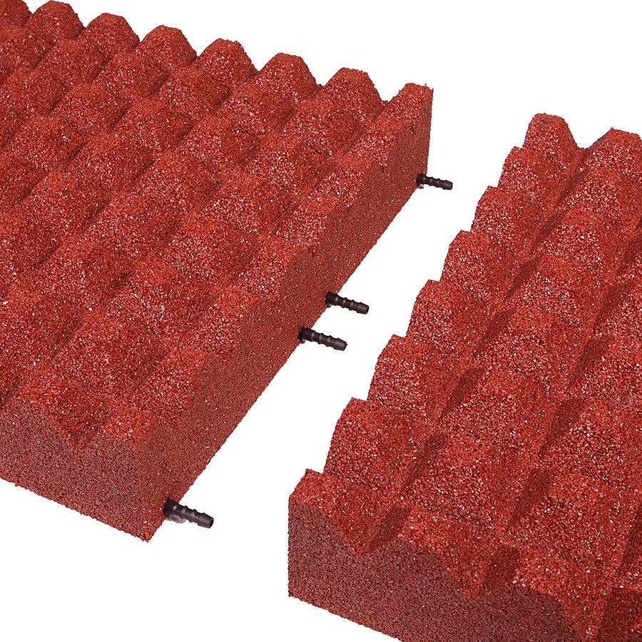 Červená gumová dopadová dlaždice (V100/R28) FLOMA - délka 50 cm, šířka 50 cm a výška 10 cm 