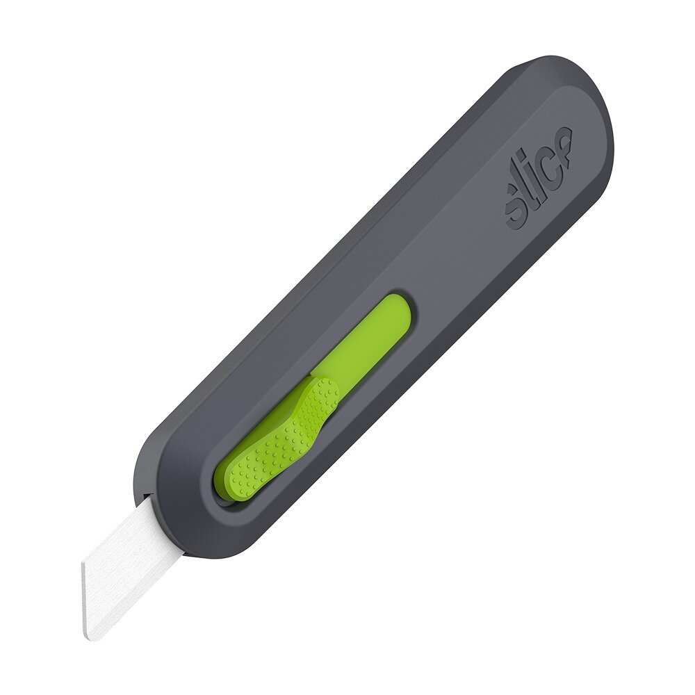 Černo-zelený plastový univerzální samozatahovací nůž SLICE - délka 15,4 cm, šířka 3,6 cm, výška 2,2 cm