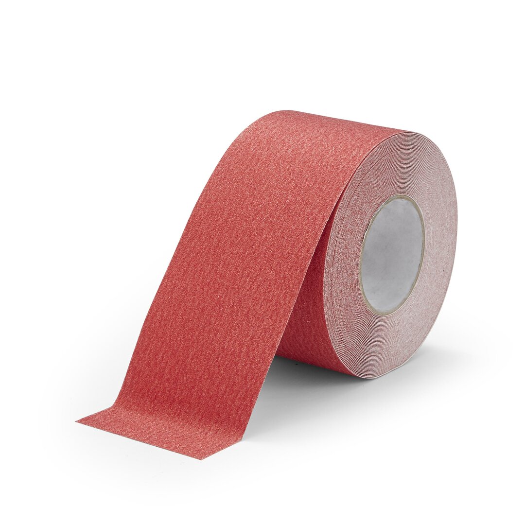 Červená korundová protiskluzová páska FLOMA Standard - délka 18,3 m, šířka 10 cm, tloušťka 0,7 mm