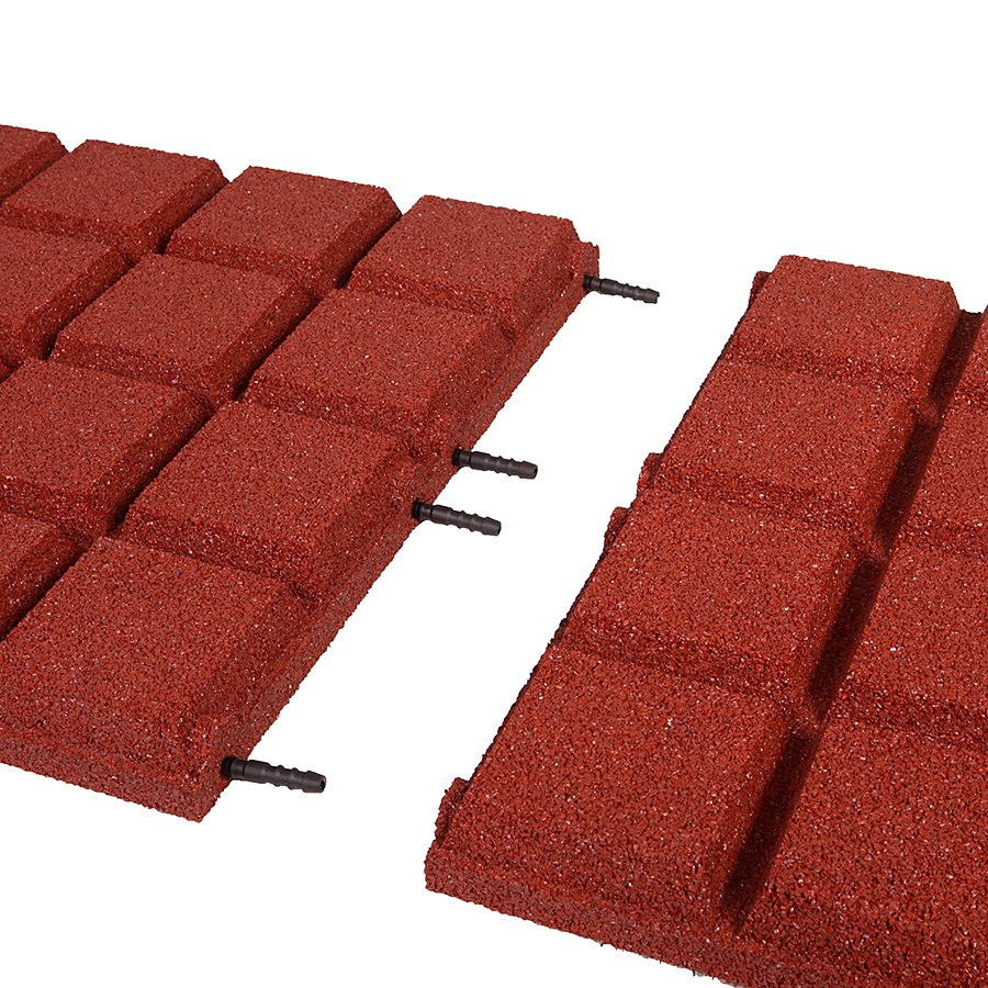 Červená gumová dopadová dlaždice (V45/R25BIG) FLOMA - délka 50 cm, šířka 50 cm a výška 4,5 cm 