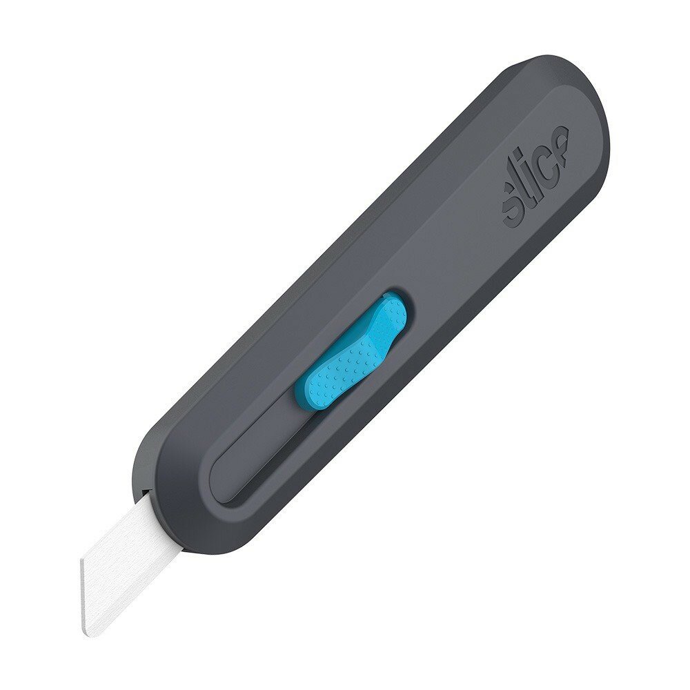 Černo-modrý plastový univerzální samozatahovací nůž SLICE - délka 15,4 cm, šířka 3,6 cm, výška 2,2 cm