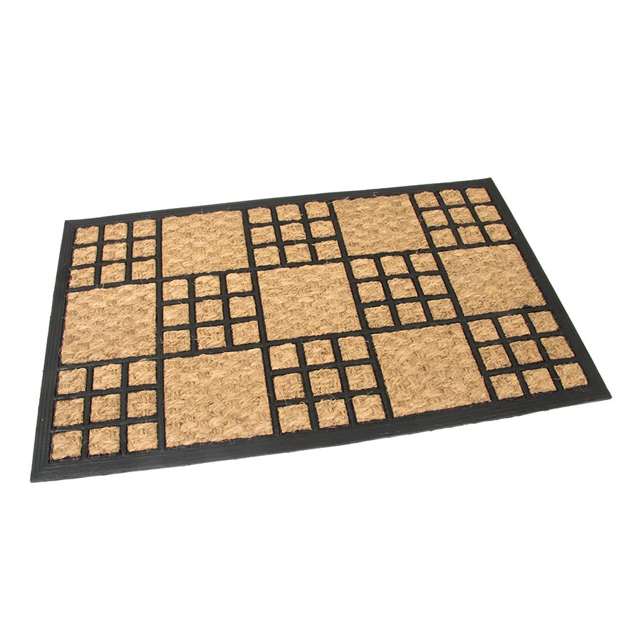 Kokosová čistící venkovní vstupní rohož Square Mix, FLOMA - délka 45 cm, šířka 75 cm a výška 1 cm 