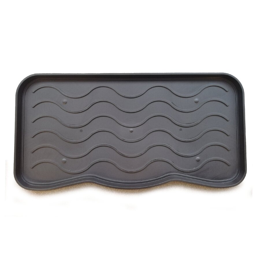 Černý plastový odkapávač na boty FLOMA Waves - délka 38 cm, šířka 75 cm a výška 2,1 cm