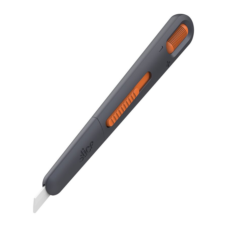 Černo-oranžový plastový nastavitelný nůž na krabice SLICE - délka 13,9 cm, šířka 2,2 cm, výška 1,1 cm