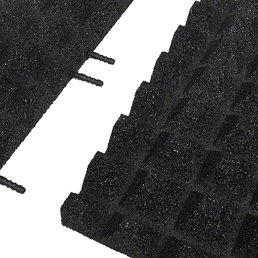Černá gumová krajová dopadová dlaždice (V40/R28) FLOMA - délka 50 cm, šířka 25 cm a výška 4 cm 