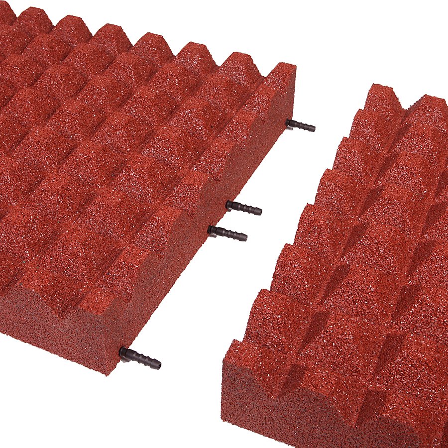 Červená gumová dopadová dlaždice (V90/R28) FLOMA - délka 50 cm, šířka 50 cm a výška 9 cm 