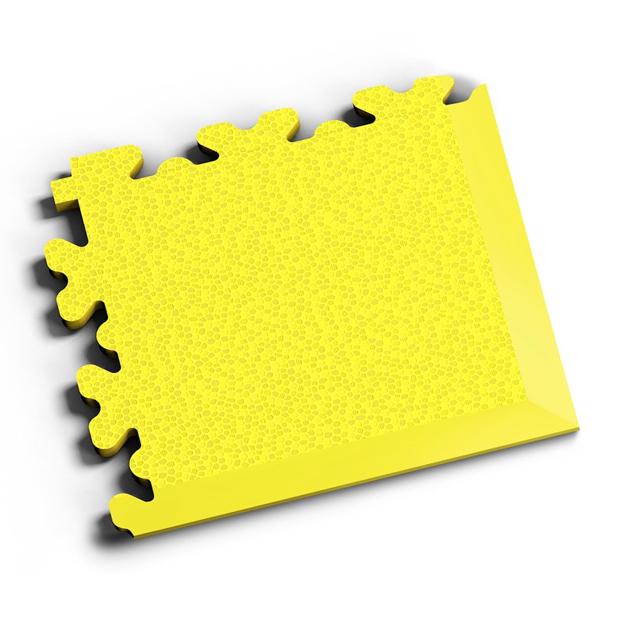 Žlutý PVC vinylový zátěžový rohový nájezd Fortelock XL (hadí kůže) - délka 14,5 cm, šířka 14,5 cm, výška 0,4 cm