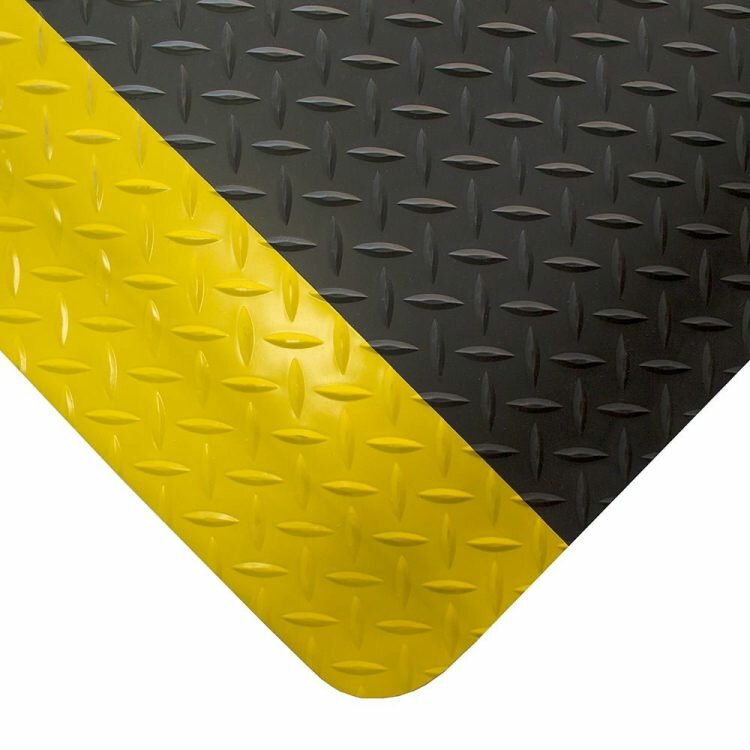 Černo-žlutá gumová protiúnavová laminovaná průmyslová rohož - 150 x 90 x 1,5 cm
