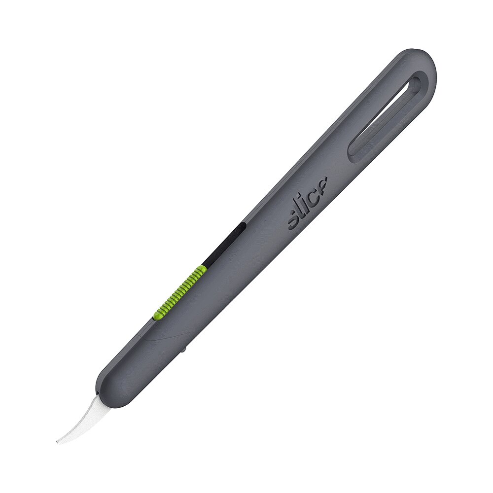 Černo-zelený plastový rozparovací samozatahovací nůž SLICE - délka 14,7 cm, šířka 2,1 cm, výška 0,8 cm