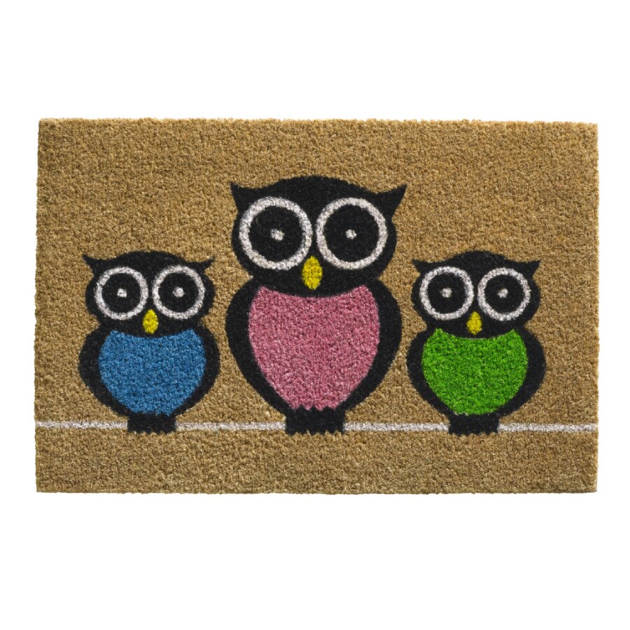 Kokosová vnitřní čistící vstupní rohož FLOMA Ruco Owls - 40 x 60 x 1,5 cm