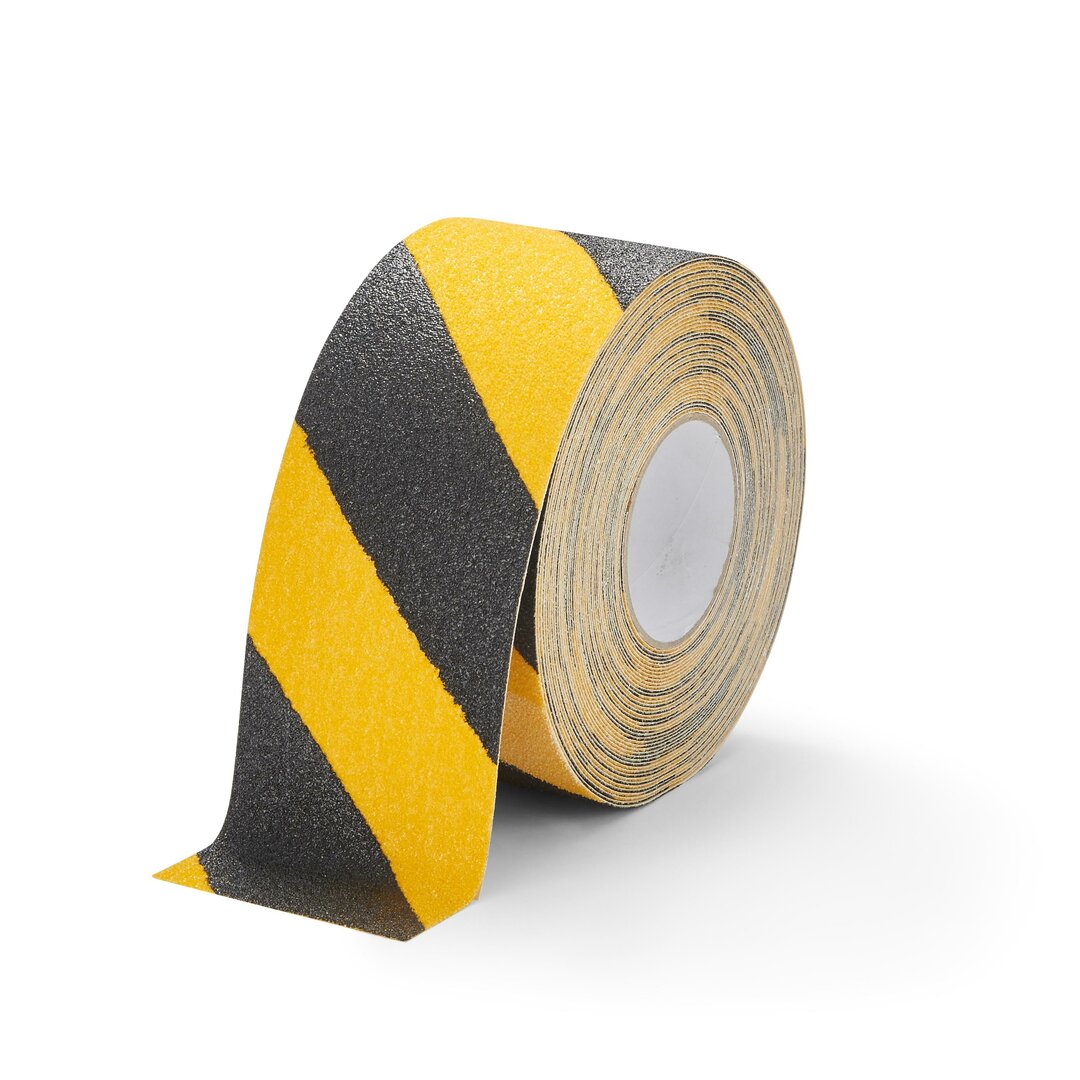 Černo-žlutá korundová protiskluzová páska FLOMA Hazard Super - 18,3 x 10 cm tlou